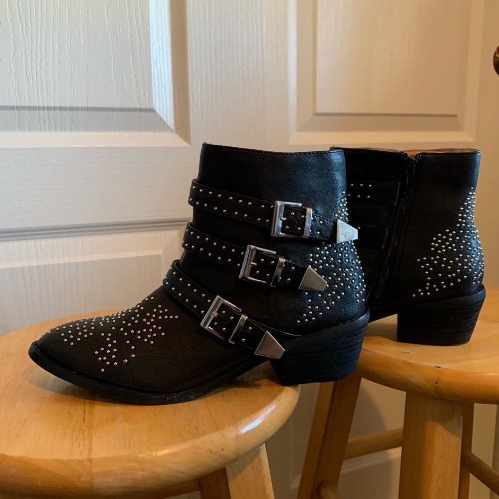 Ladies Black Leather Ankle Boots 7.5M
